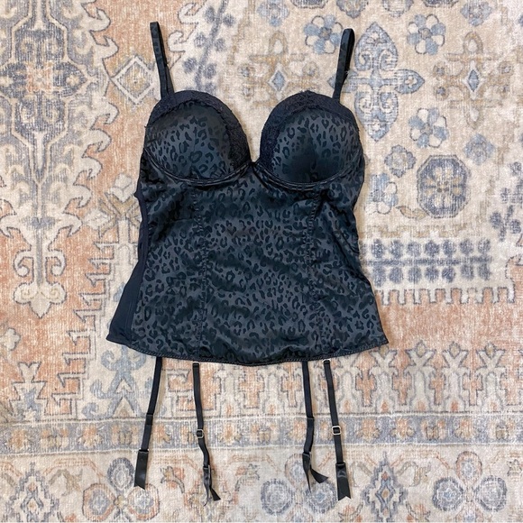 Intimissimi Black Animal Print Satin Corset Garder Bra Top - Picture 1 of 6